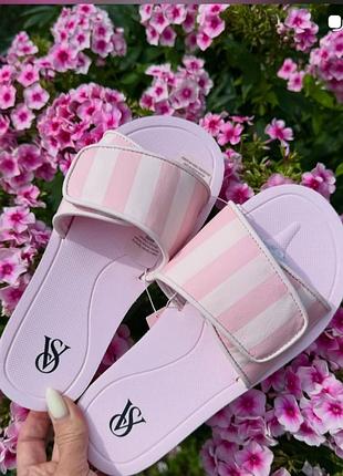 Женские шлепанцы victoria's secret slide sandals 37 розовая полоска шлепанцы victoria's secret босоножки тапочки victoria's secret