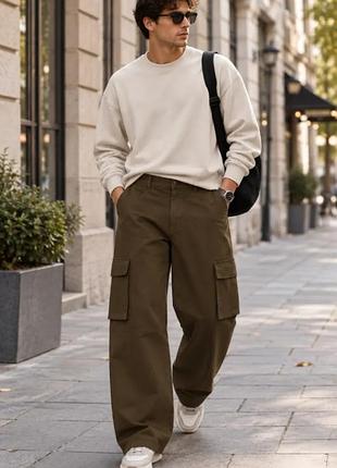 Штани карго massimo dutti кольору хакі, унісекс, розмір 44. стан 9/10.