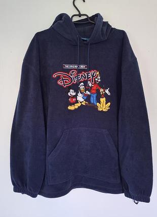 Винтажный флисовый худи disney с вышивкой микки маус оригинал / оверсайз флиска (xxl)