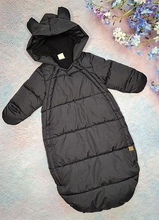 Зимовий комбінезон-конверт h&m для новонароджених, чорний, фліс