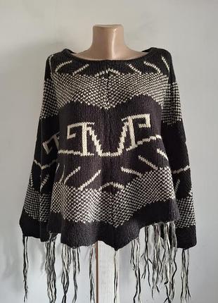 Стильне в'язане пончо-накидка forever 21 з бахромою, розмір one size. етно-бохо тренд!