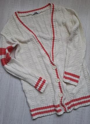 Удлиненный вязаный кардиган new look в теннисном стиле preppy, р. l (42). косы!