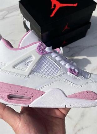 Кросівки жіночі jordan 4 retro white pink oreo білі, рожеві, розміри 36-41, натуральна шкіра