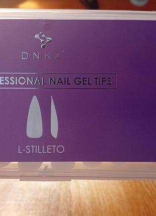 Тіпси для нарощування dnka professional nail gel tips l-stilleto прозорі
