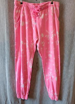 Женские розовые спорт. брюки с эффектом tie-dye, на резинке со шнурком.