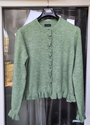 Ніжний фісташковий кардиган із воланами et vous (matalan) • розмір xl (16) • з вовною