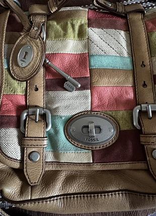 Шкіряна сумка fossil maddox bright patchwork crossbody (оригінал, повний комплект)
