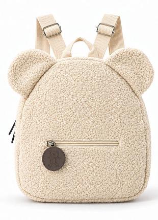 Детский плюшевый рюкзак teddy с ушками мишки цвет белый
