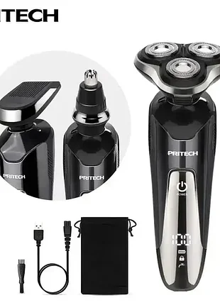 Электробритва pritech rsm-1505 мужская роторная, 3d плавающие головки, триммер