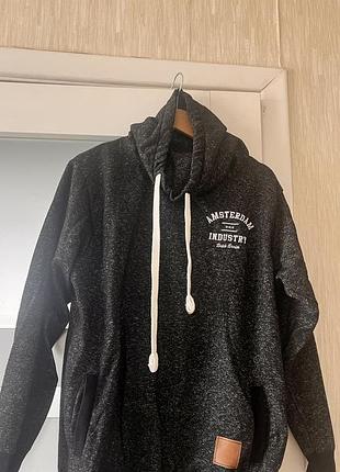 Чоловіче меланжеве худі з високим коміром-хомутом (cowl neck) та білими шнурками від бренду amsterdam industry (dutch denim)