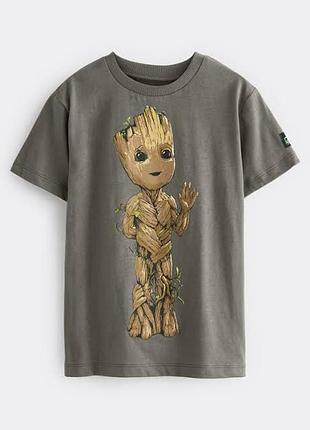 Сіра дитяча бавовняна футболка з принтом грат для хлопчиків groot marvel next 9-10 років