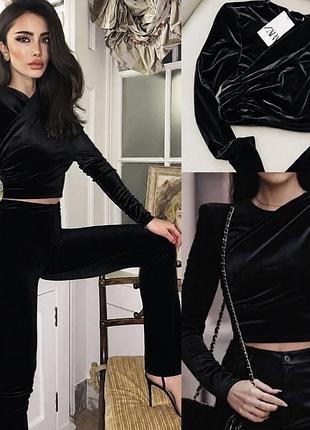Лонгслів жіночий zara чорний оксамитовий