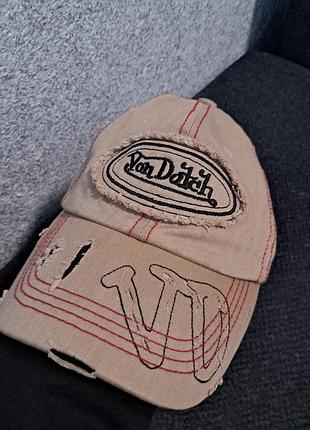Винтажная бейсболистка (dad cap) бренда von dutch в бежевом цвете (