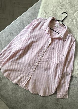 Рожева сорочка в смужку h&m  льон