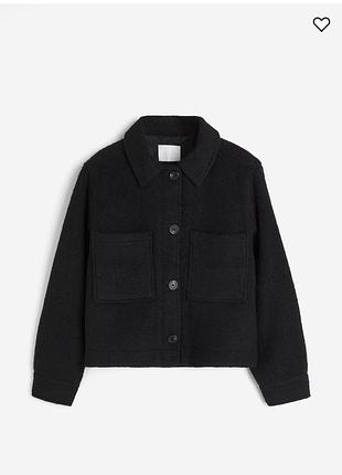 Жіноче чорне укорочене пальто жакет h&m з вовною