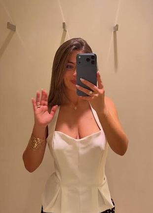 Жіночий топ zara halter-neck pleated top white
