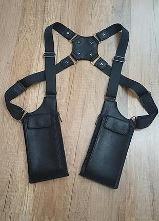 Сумка чоловіча оперативна плечова система handmade чорна шкіра crazy horse