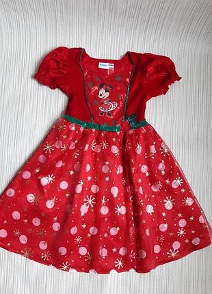 🎄 новогоднее велюровое платье минные маус disney tu на 7-8 лет