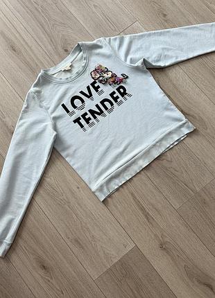 Світшот жіночий блакитний з принтом love tender (розмір xs-s)