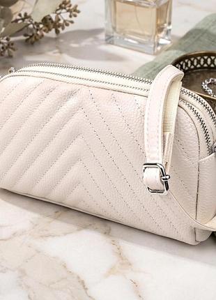 Модна сумка прошита трикутниками з натуральної шкіри vintage 22910 білий