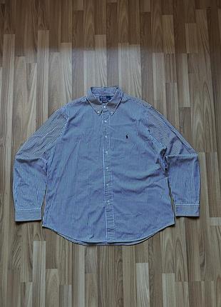 Сорочка polo ralph lauren custom fit, біла в чорну смужку, розмір xxl, 100% котон