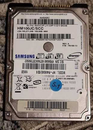 100% ide hdd 2.5 92.3 гб (100) samsung 5400 25.2/26.0 жесткий диск hm100jc/scc самсунг ata pata