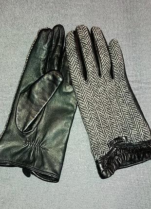 Шкіряні, комбіновані рукавички marks&amp;spencer 2