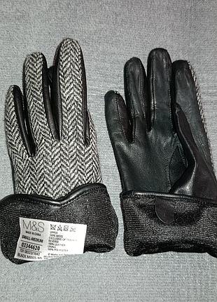 Шкіряні, комбіновані рукавички marks&amp;spencer 7