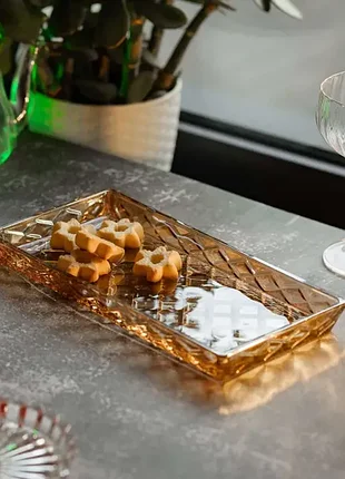 Блюдо для закусок стеклянное 29.5*13.5*2 прямоугольное, коричневый