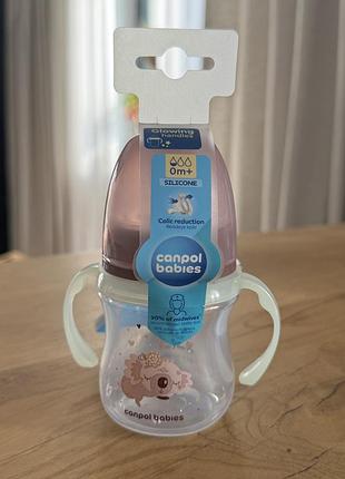 Ляшка антиколікова canpol babies з широким отвором 120 мл easystart sleepy koala рожева