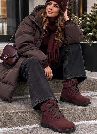 Чоботи жіночі timberland бордові, довжина устілки 24,5-25,5 см