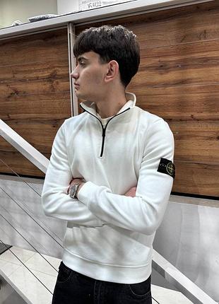 Чоловічий світшот stone island на блискавці, білий