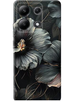 Чехол силиконовый на телефон xiaomi redmi note 13 4g черные цветы "6031u-3654-58250"