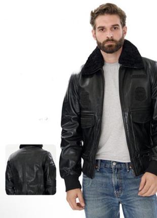 Чоловіча шкіряна куртка-бомбер bomber jacket від відомого преміального бренду marine machine.