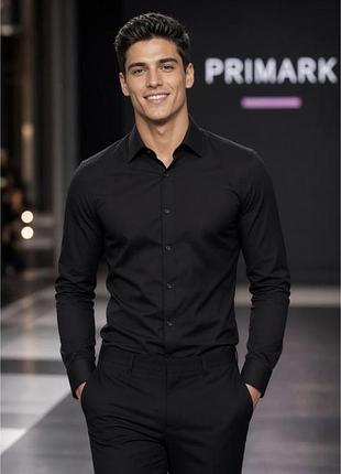 Чорна чоловіча сорочка розмір м primark (slim fit) поліестер бавовна