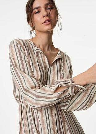 Лляна міді сукня плаття вільного крою льон віскоза marks & spencer льняное миди платье лён вискоза свободного кроя с длинным рукавом