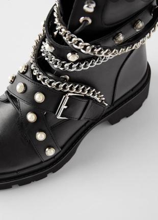 Крутые кожаные ботинки на массивной подошве zara, черного цвета4 фото