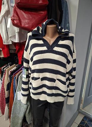 🤍 свитер zara в полоску с капюшоном - уютный oversize для стильных образов 💙