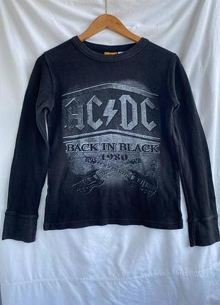 Винтажный вафельный лонгслив ac/dc back in black оригинал 2007 года, размер s