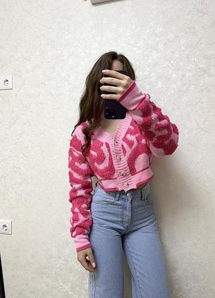 Розовый укороченный кардиган
