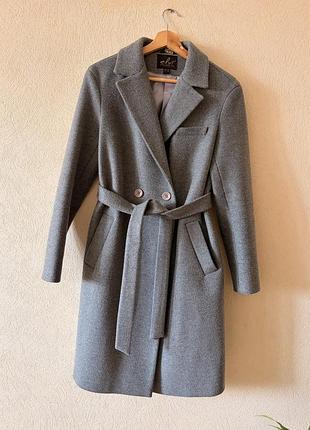 Жіноче сіре двобортне пальто elvi collection, р. 36 (s) вовна демісезон