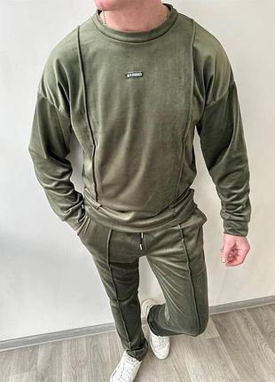 Костюм чоловічий тканина: велюр-спорт / колір: хакі, сірий, чорний / розмір: 46-48, 50-52, 54-56 / костюм чоловічий