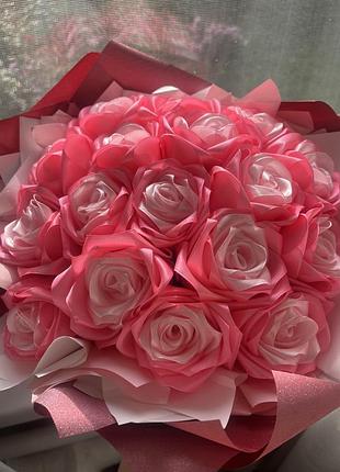 🌸 букет із 17 атласних троянд ручної роботи 💗