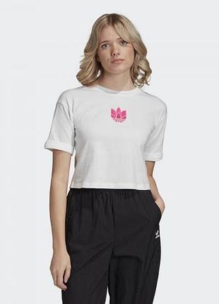 Жіночий кроп-топ adidas originals adicolor 3d trefoil crop top білого кольору