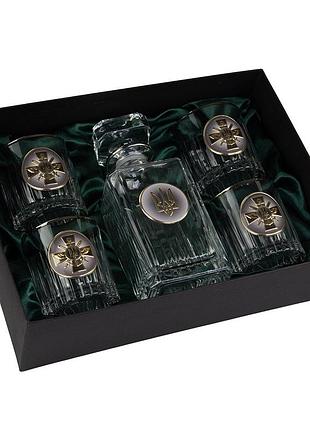 Набір для віскі "генштаб зсу" 5 предметів boss crystal, графін + 4 бокали