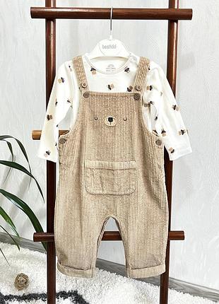 🍂комплект вільветовий комбінезон та милий бодік в ведмедиках від next baby на 9-12 міс., 74-80 см., 11 кг.