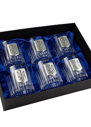 Набір келихів для віскі boss crystal "тризуб", 6 келихів платина, срібло