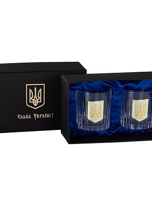 Набор бокалов для виски "тризуб" boss crystal, 2 бокала, серебро, золото, хрусталь