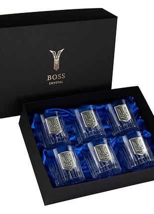 Набор бокалов для виски "тризуб" boss crystal, 6 бокалов, серебро, хрусталь