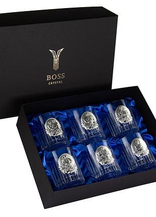 Набор бокалов для виски "козаки" boss crystal, 6 бокалов, серебро, хрусталь